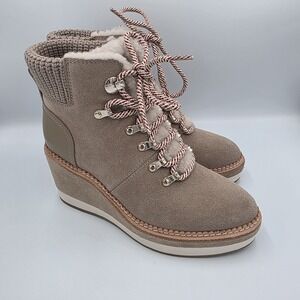 Kate Spade New York Willow Tan Womens Shearling Trim Wedge Booties Suede Leather